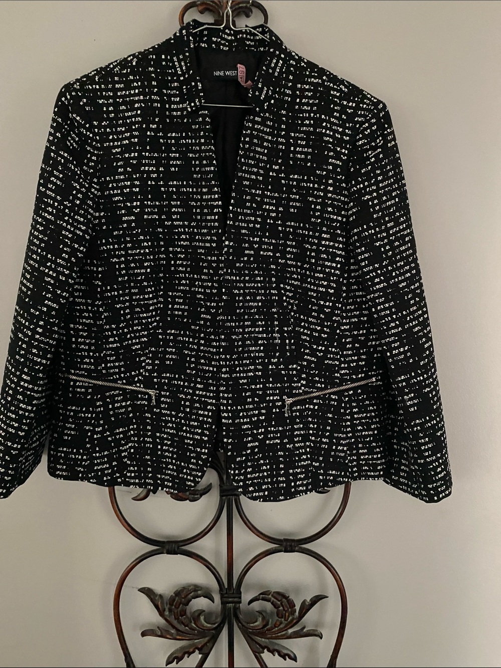 Nine West Black and White Patterned Blazer